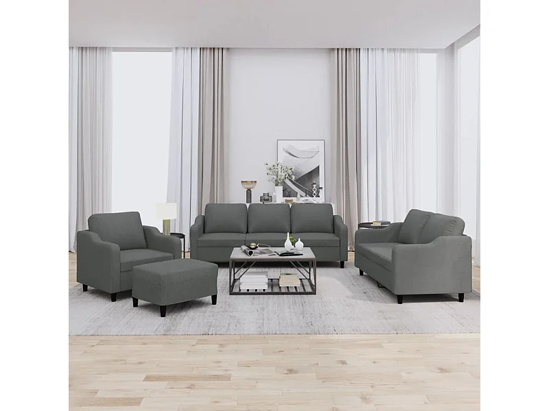 Set di divani 4 pezzi con cuscini in tessuto grigio scuro