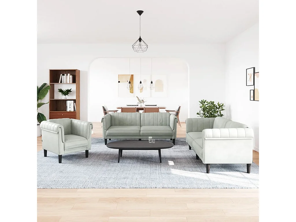 Conjunto de sofá de 3 piezas de terciopelo gris claro