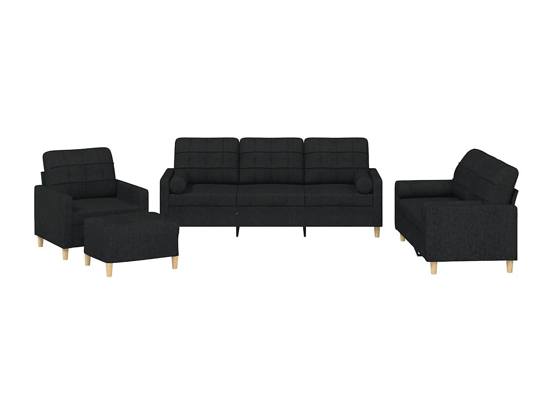 Conjunto de sofá de 4 piezas con cojines de tela negra