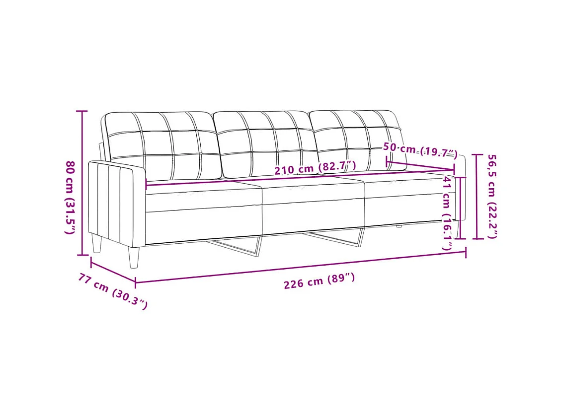 3-zitsbank Crème 210 cm Fluweel