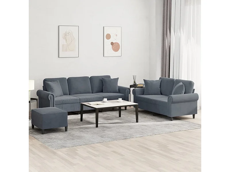 Ensemble de canapés 3 pcs avec coussins gris foncé velours