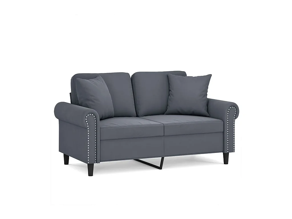 Sofá de 2 plazas con cojines gris oscuro de terciopelo de 120 cm