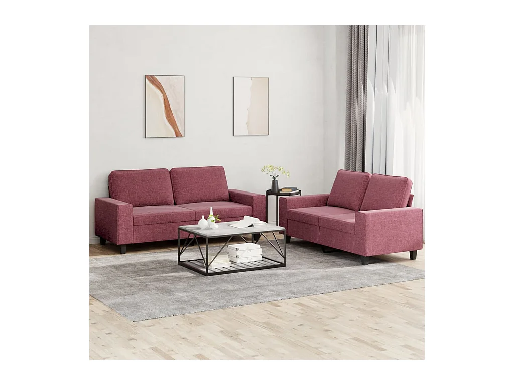 2-teiliges Sofaset aus burgunderrotem Stoff