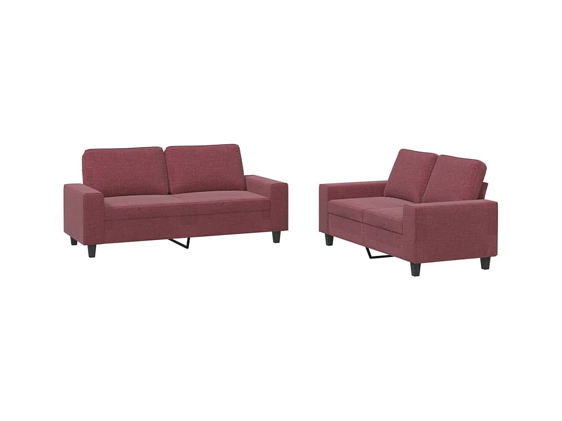 2-teiliges Sofaset aus burgunderrotem Stoff