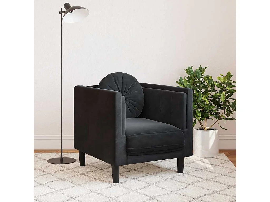 Poltrona con cuscino in velluto nero