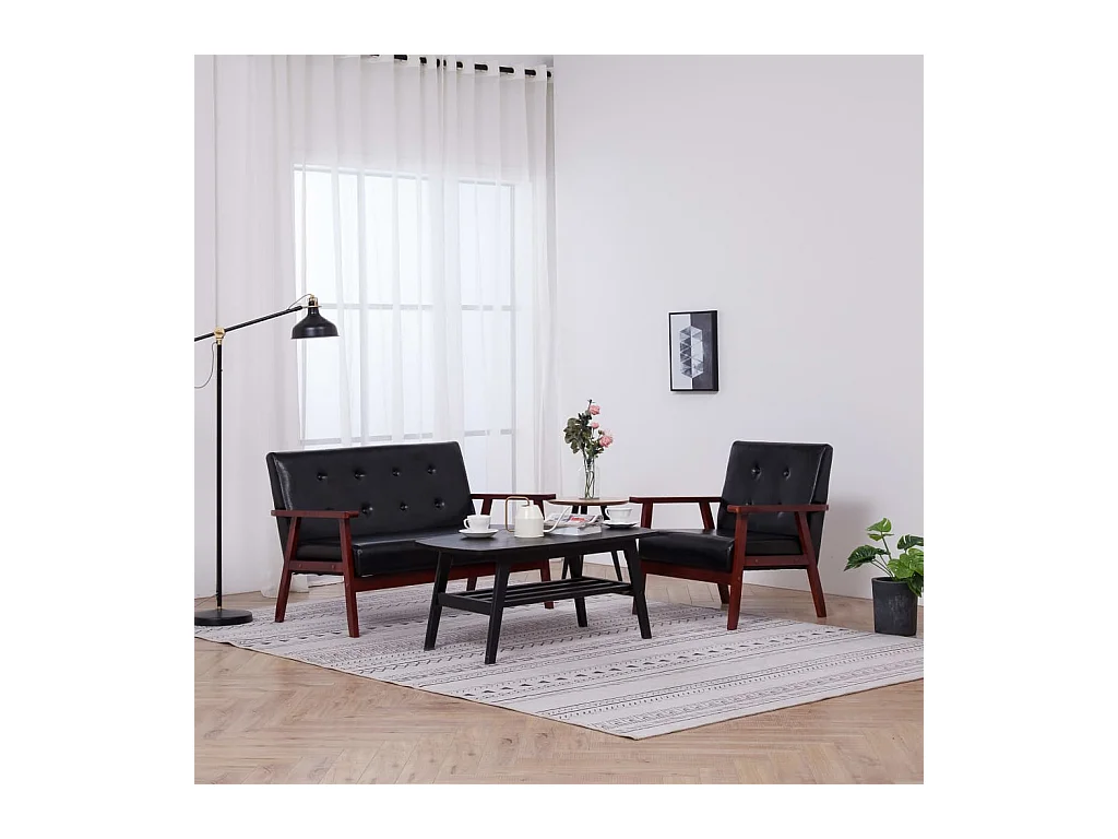 Set di divani 2 pezzi in similpelle nera