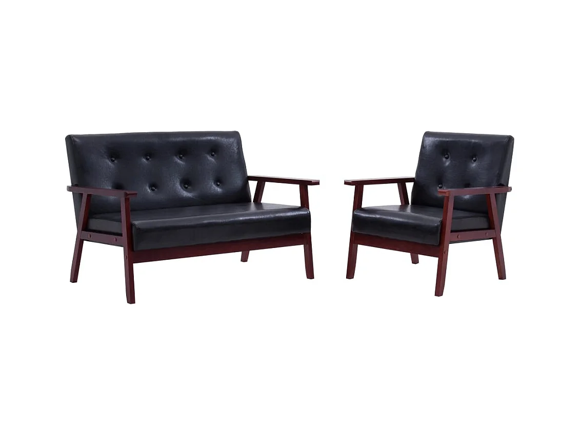Set di divani 2 pezzi in similpelle nera