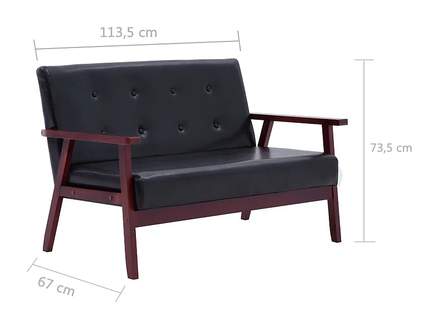 Set di divani 2 pezzi in similpelle nera