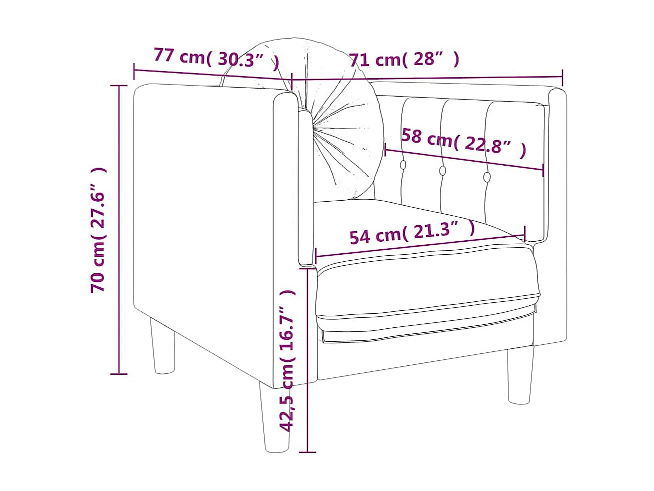 Sillón con cojín de terciopelo gris claro