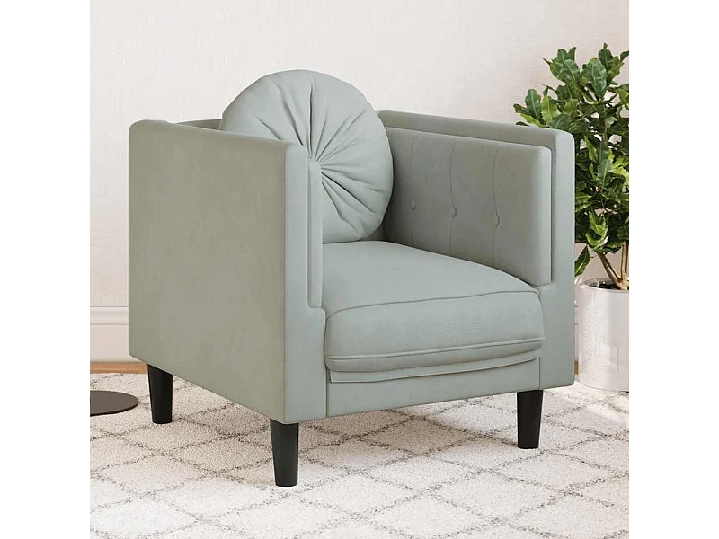 Poltrona con cuscino in velluto grigio chiaro