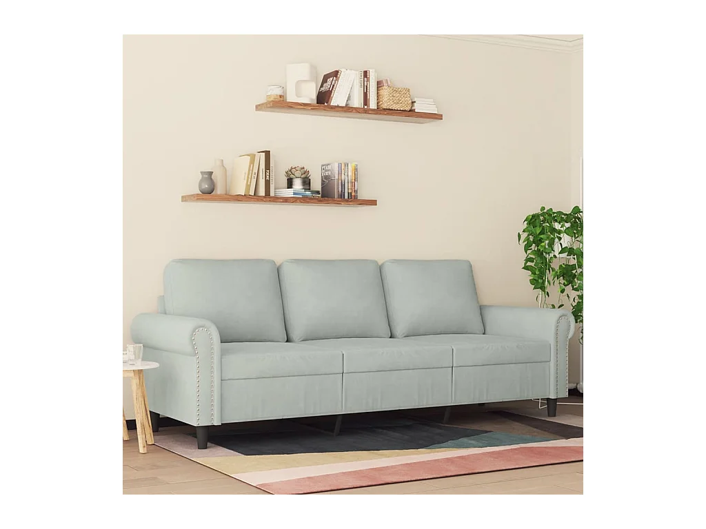 Sofá 3 plazas Gris claro 180 cm Terciopelo
