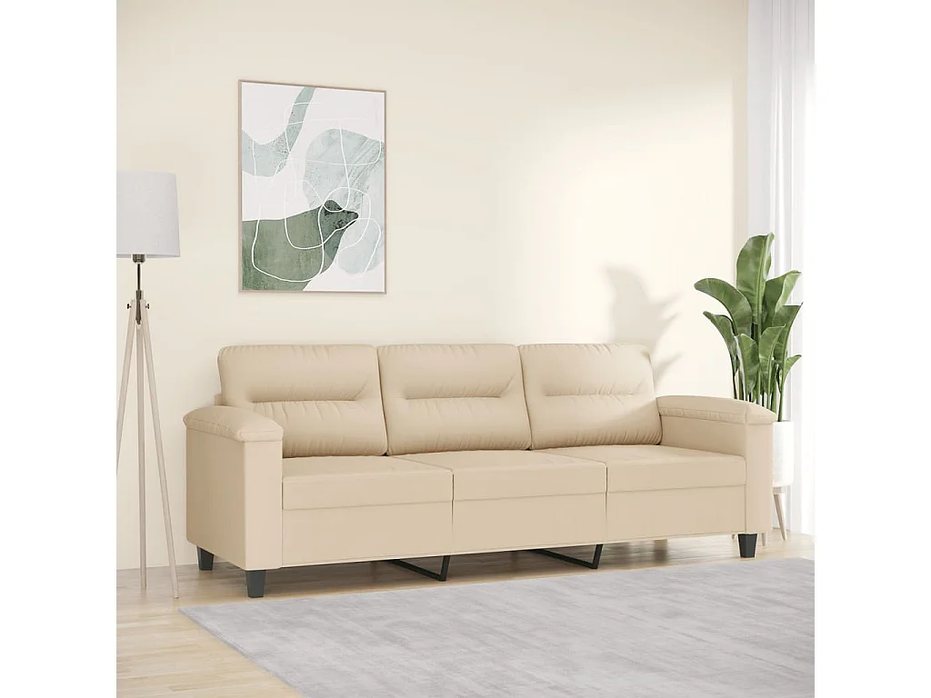 Divano 3 posti Crema 180 cm Tessuto in microfibra