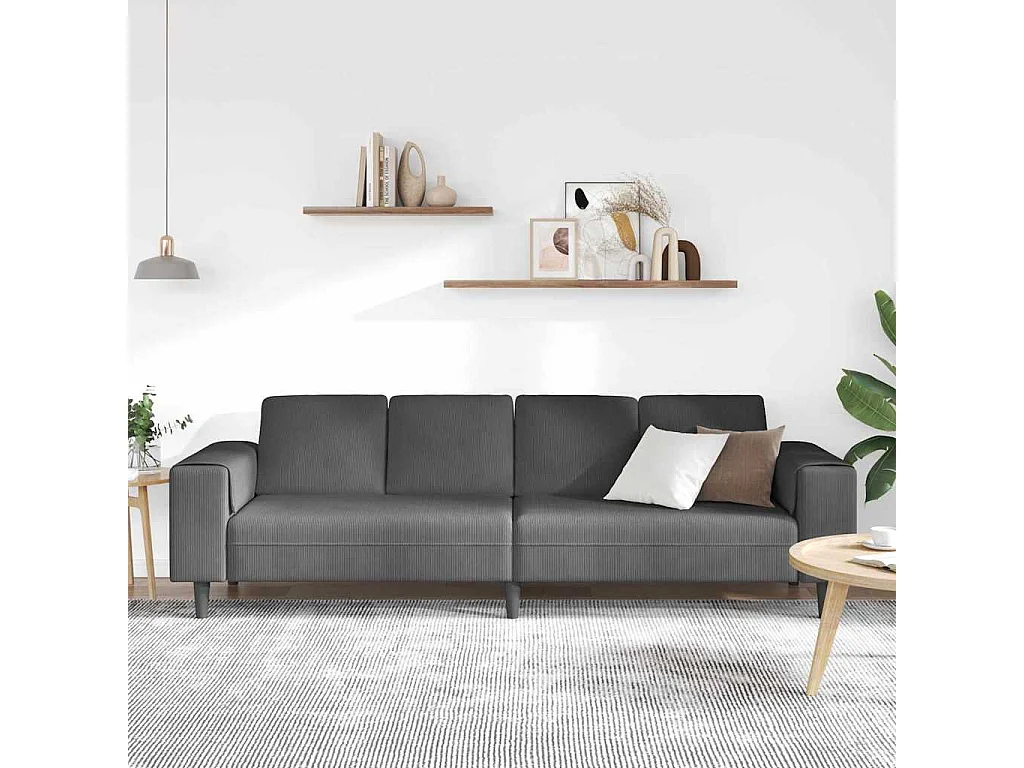 Stoffen bank met kussen Donkergrijze Corduroy stof