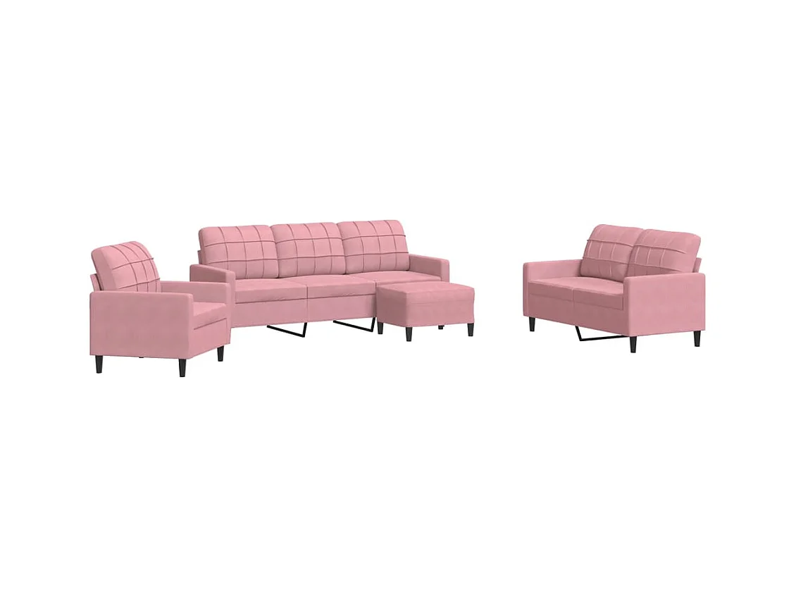 Set di divani 4 pezzi con cuscini, velluto rosa