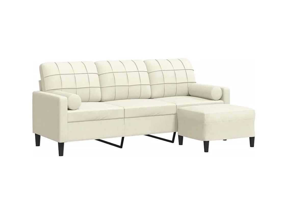 Divano 3 posti con poggiapiedi Crema 180 cm Velluto