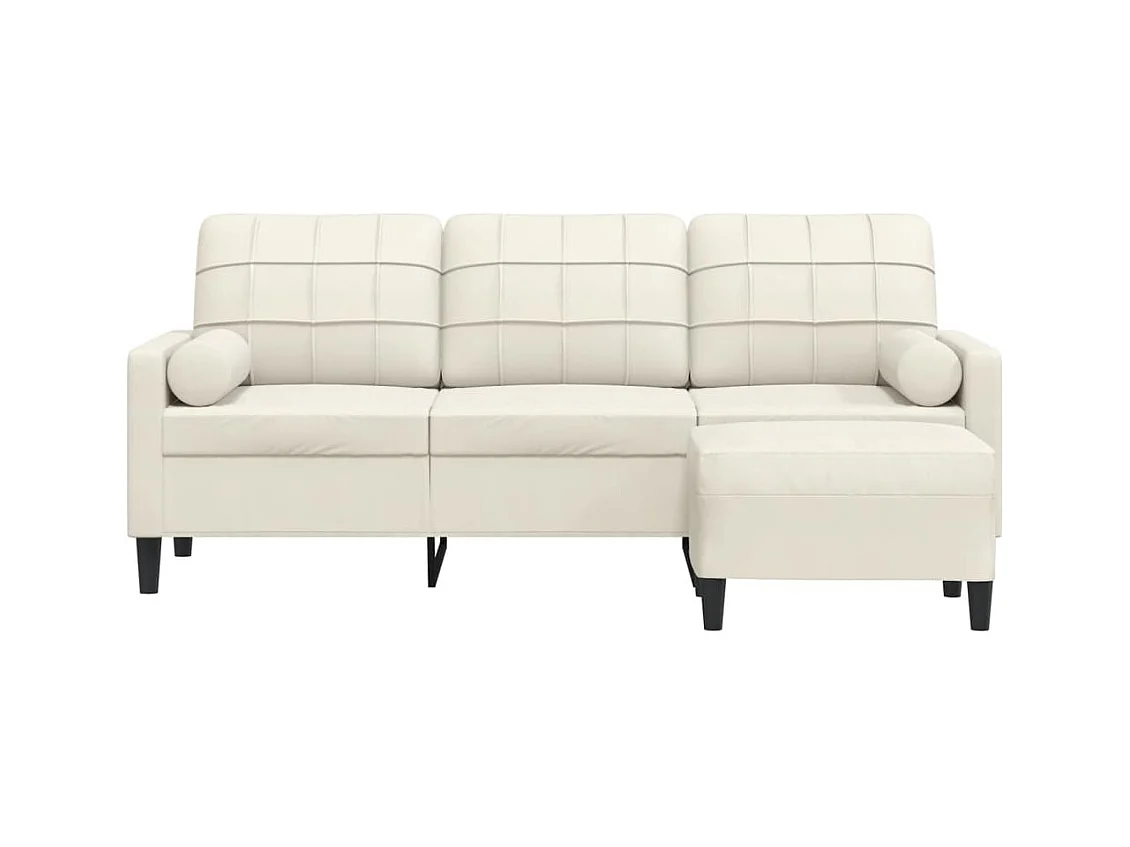 Divano 3 posti con poggiapiedi Crema 180 cm Velluto