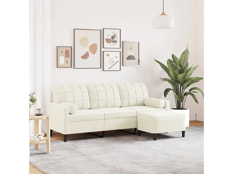 3-zitsbank met voetenbank Crème 180 cm Fluweel