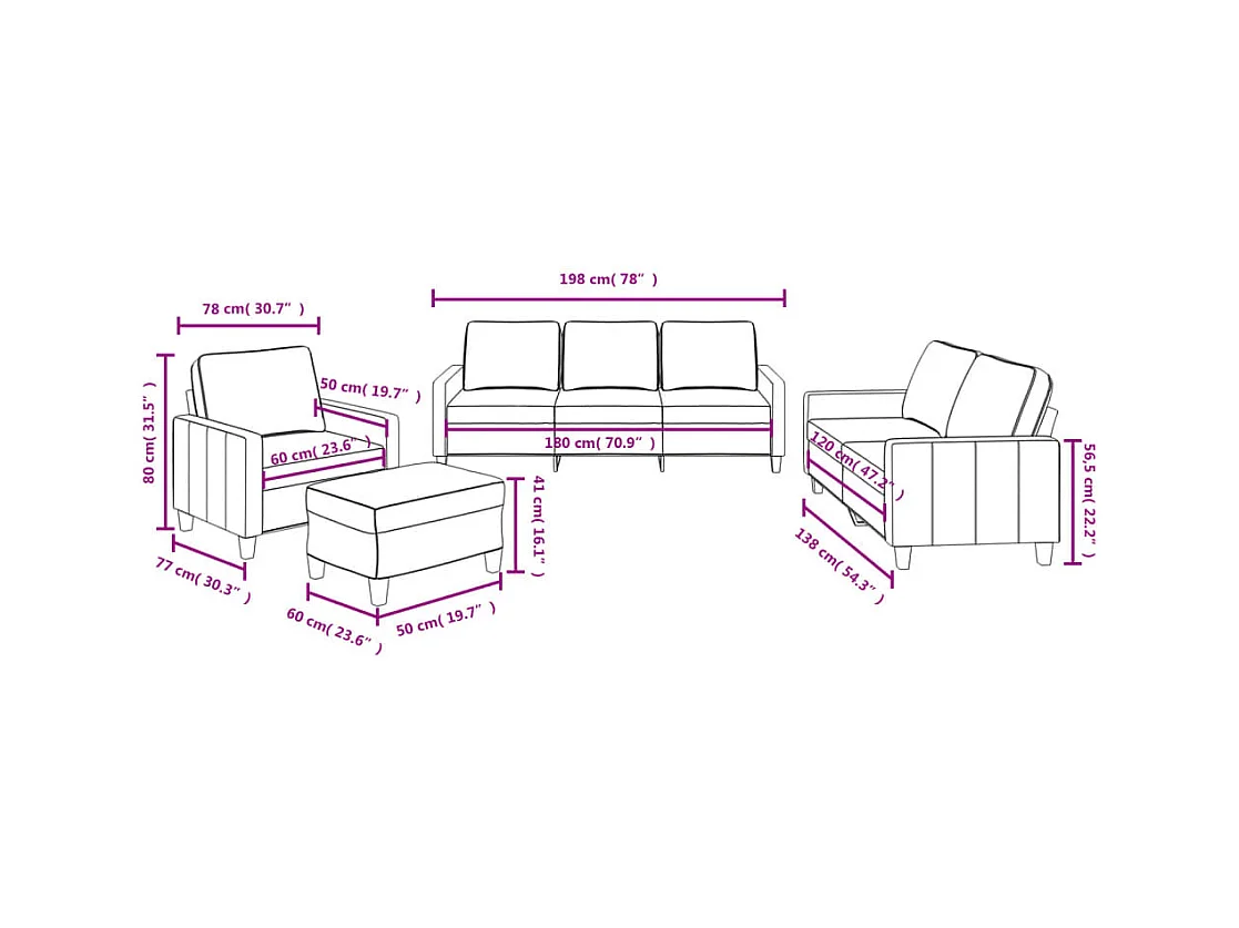 Ensemble de canapés 4 pcs avec coussins Gris clair Tissu