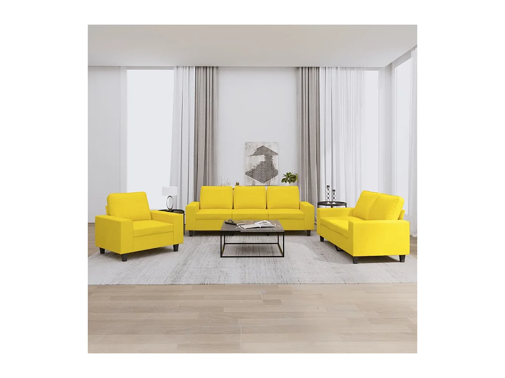Set di divani 3 pezzi in tessuto giallo chiaro