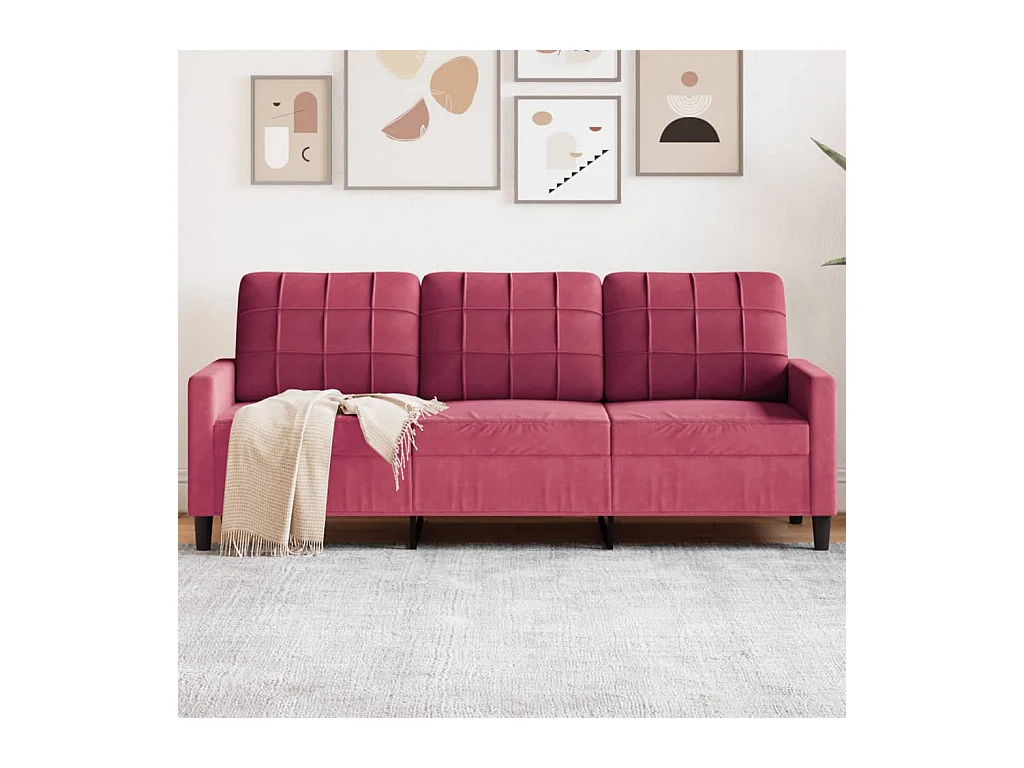 Divano 3 posti rosso bordeaux 180 cm velluto