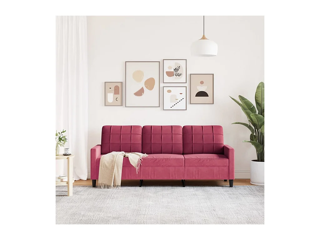 Divano 3 posti rosso bordeaux 180 cm velluto