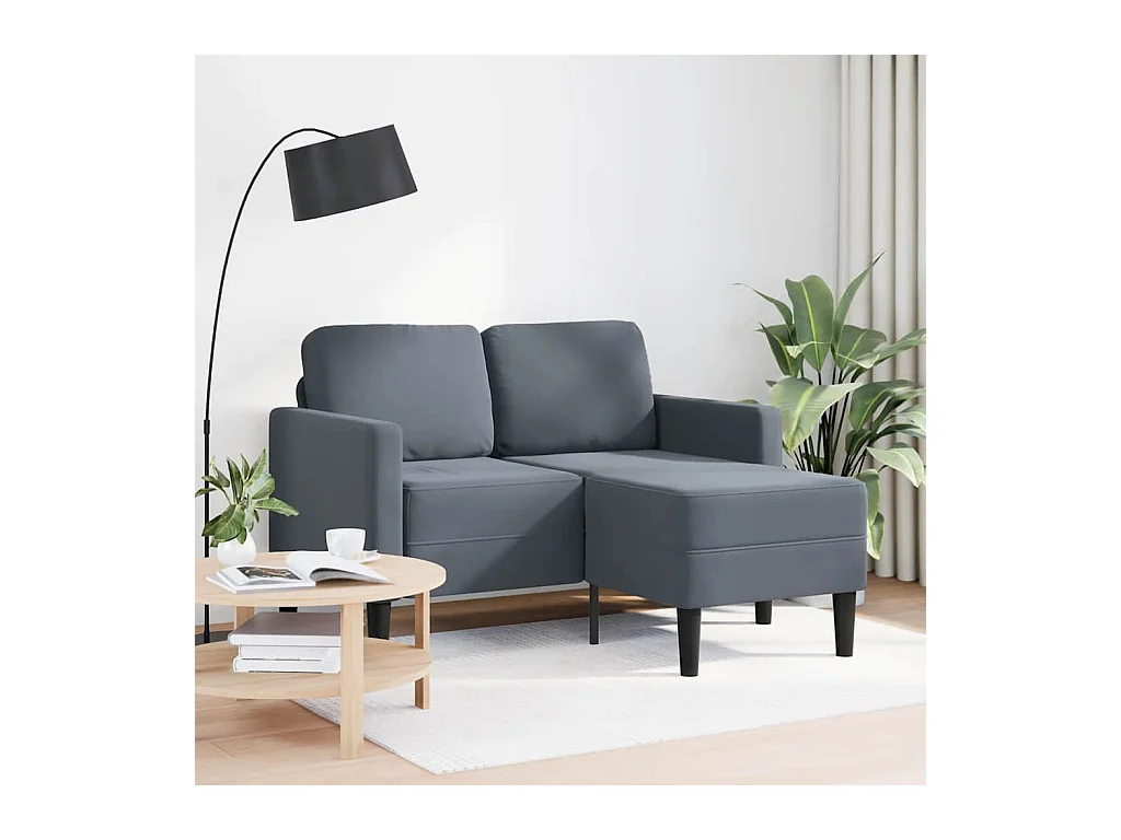 Canapé 2 places avec méridienne en L gris foncé 125 cm velours