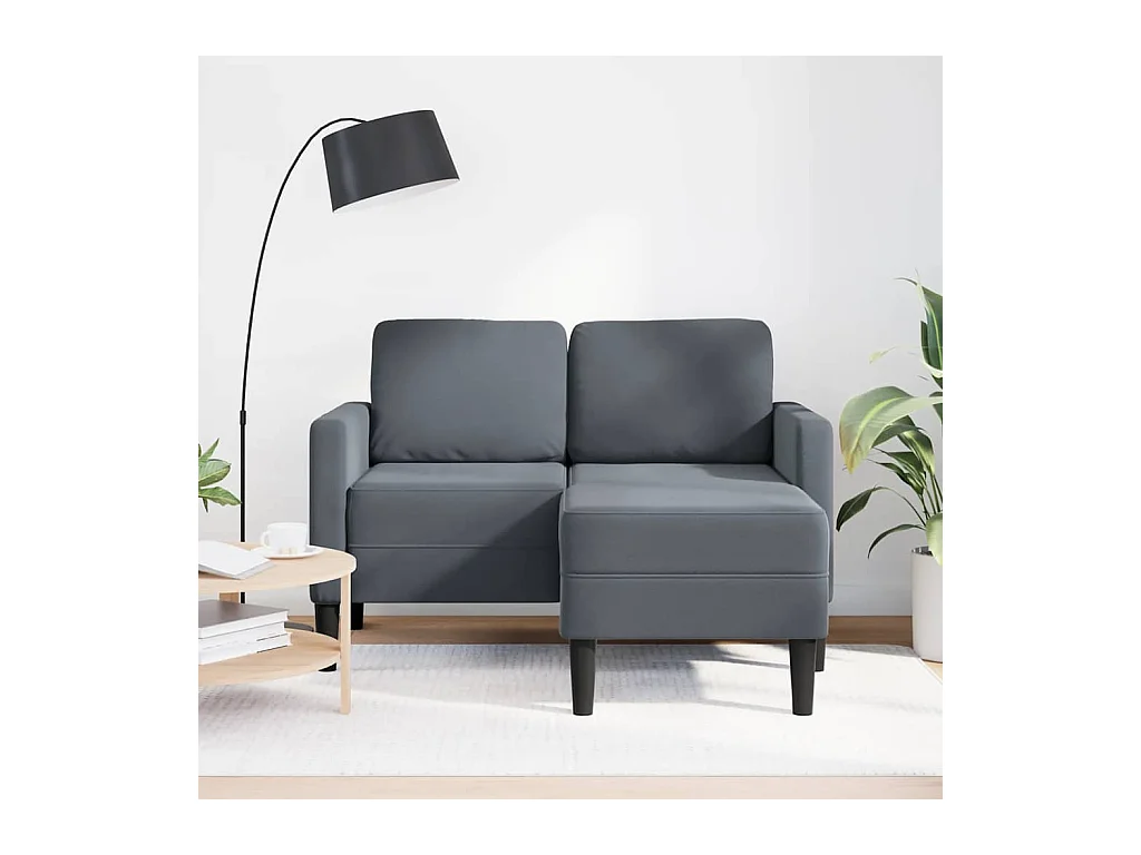 Canapé 2 places avec méridienne en L gris foncé 125 cm velours