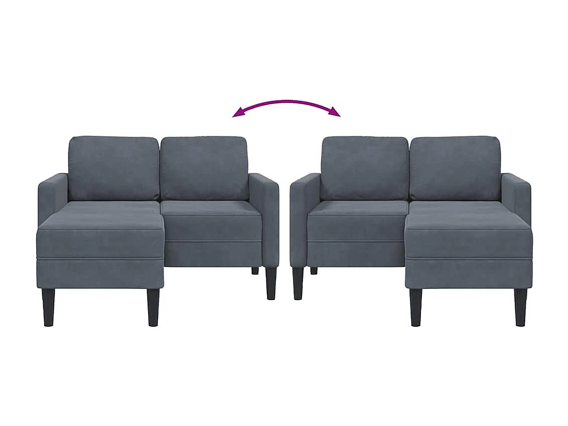 Canapé 2 places avec méridienne en L gris foncé 125 cm velours