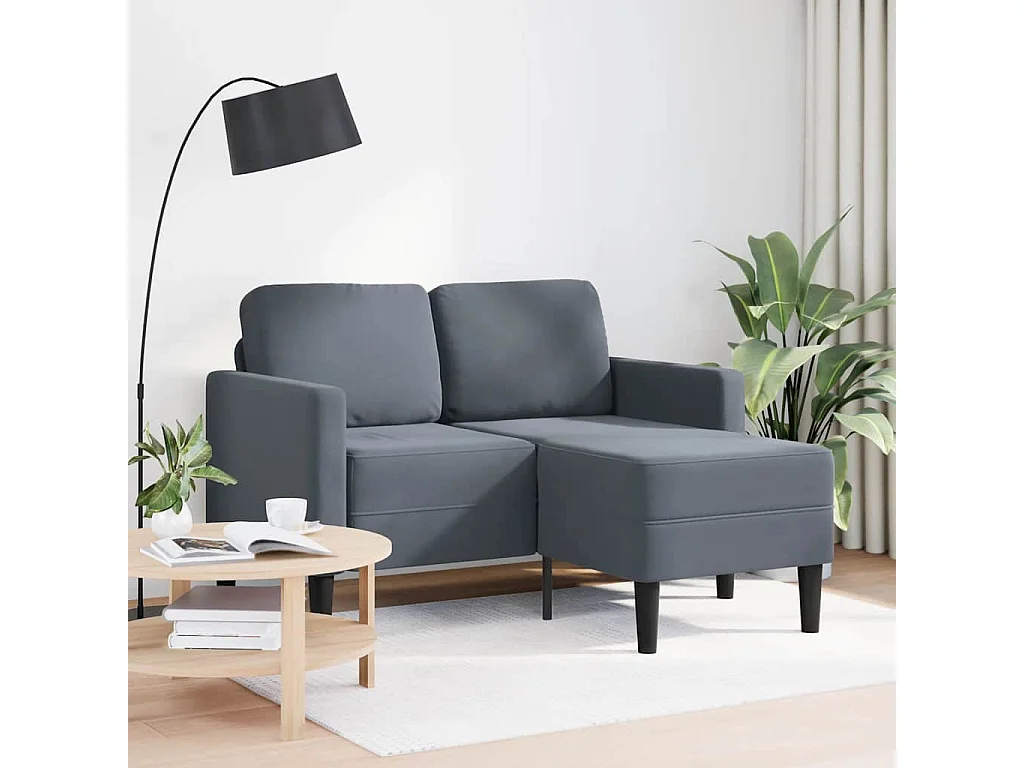 Canapé 2 places avec méridienne en L gris foncé 125 cm velours