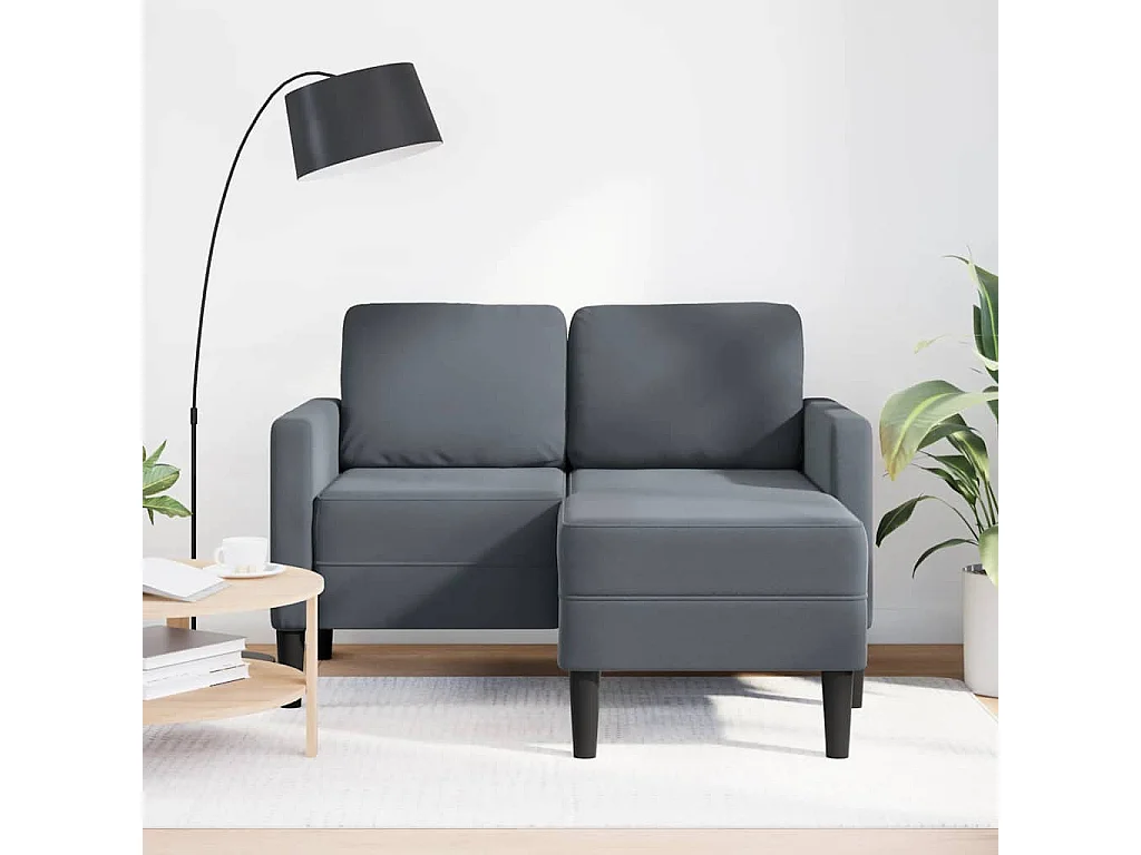 Canapé 2 places avec méridienne en L gris foncé 125 cm velours
