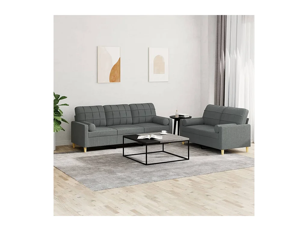 Conjunto de sofá de 2 piezas con cojines de tela gris oscuro