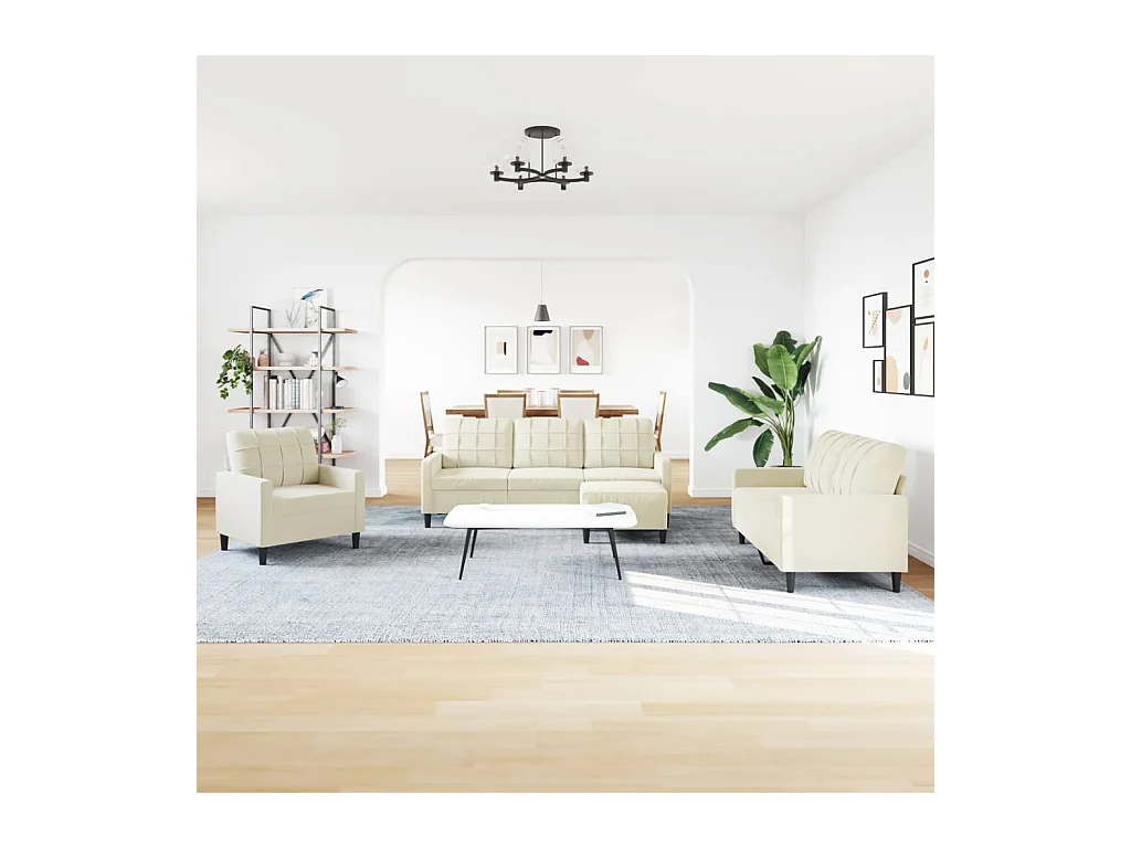 Set di divani da 4 pezzi con cuscini in velluto color crema
