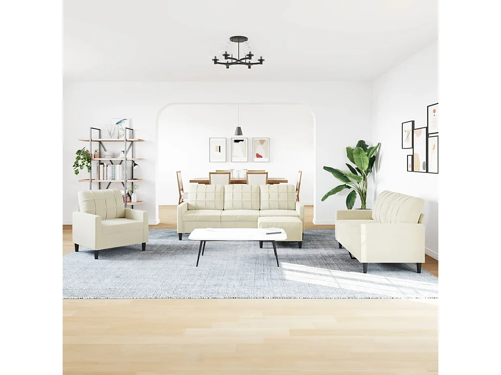 4-delige bankstel met crèmekleurige fluwelen kussens