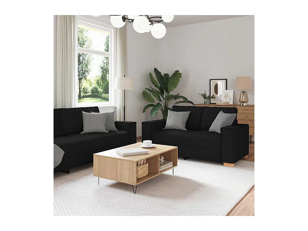 Set divano 3 pezzi nero 220 x 78 x 84 cm tessuto