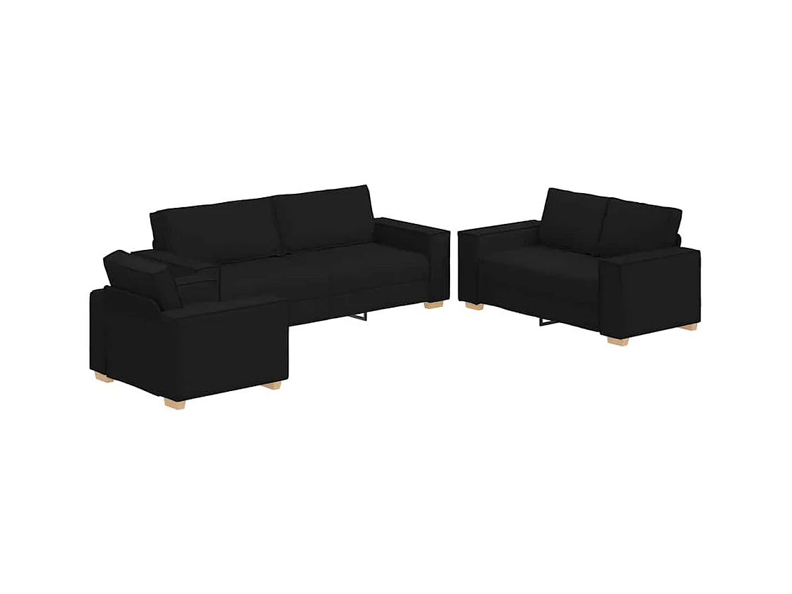 Set divano 3 pezzi nero 220 x 78 x 84 cm tessuto