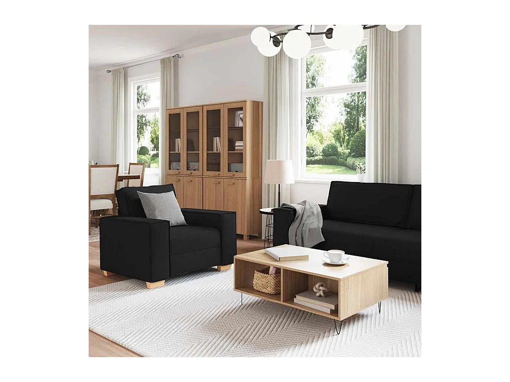 Set divano 3 pezzi nero 220 x 78 x 84 cm tessuto