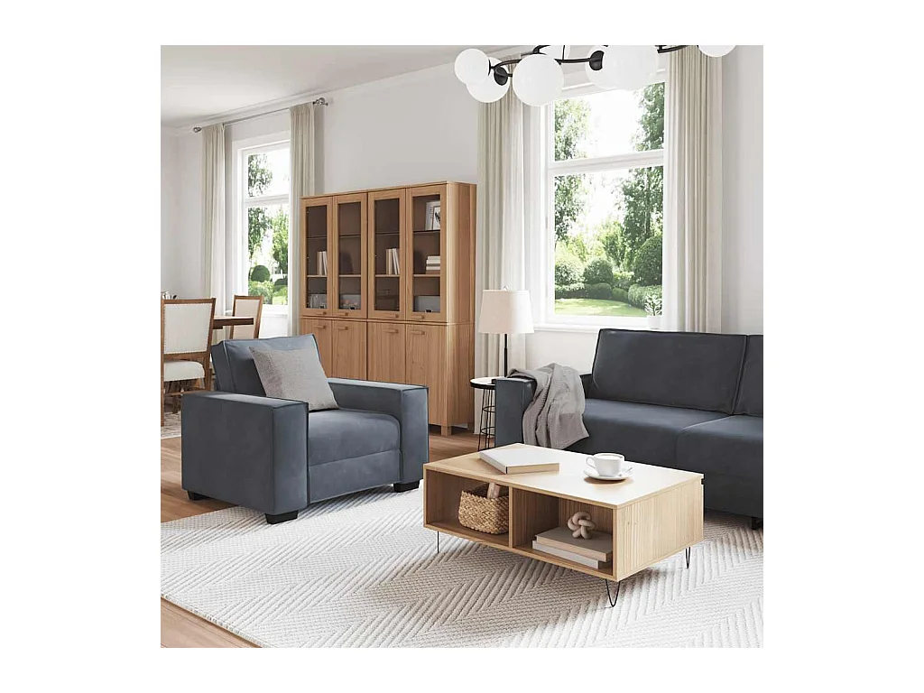 Set di divani 3 pezzi con cuscini in velluto grigio scuro