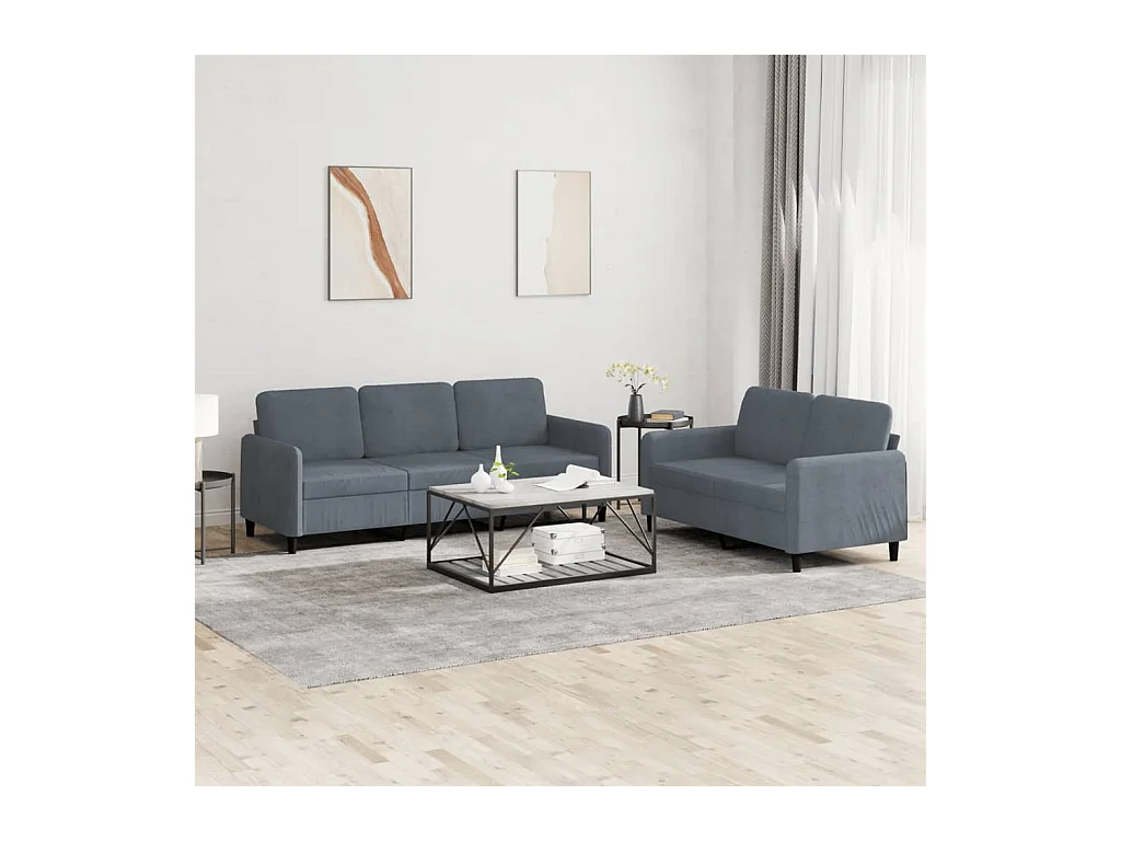 Conjunto de sofá de 2 piezas de terciopelo gris oscuro