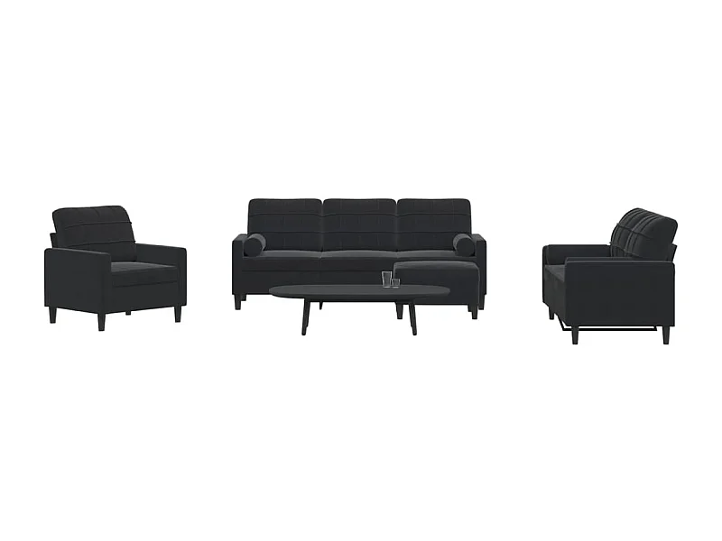 Ensemble de canapés 4pcs et coussins et traversins noir velours
