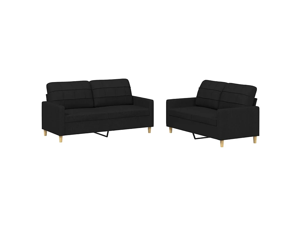 2-teiliges Sofaset mit Kissen, schwarzer Stoff
