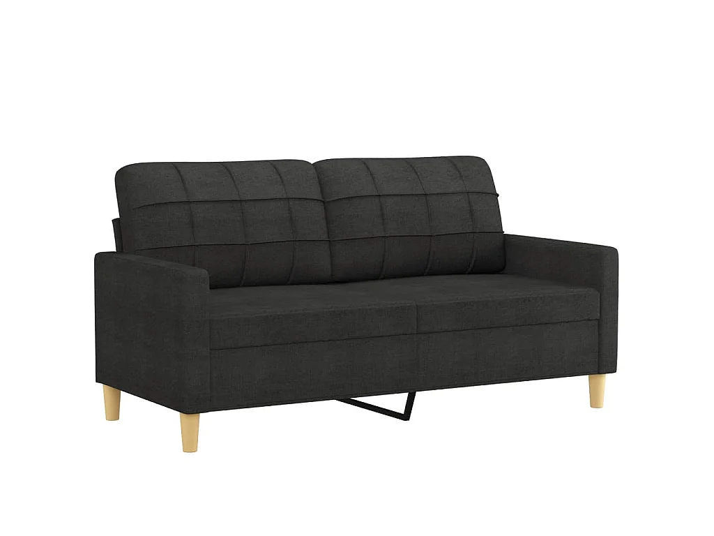 2-teiliges Sofaset mit Kissen, schwarzer Stoff