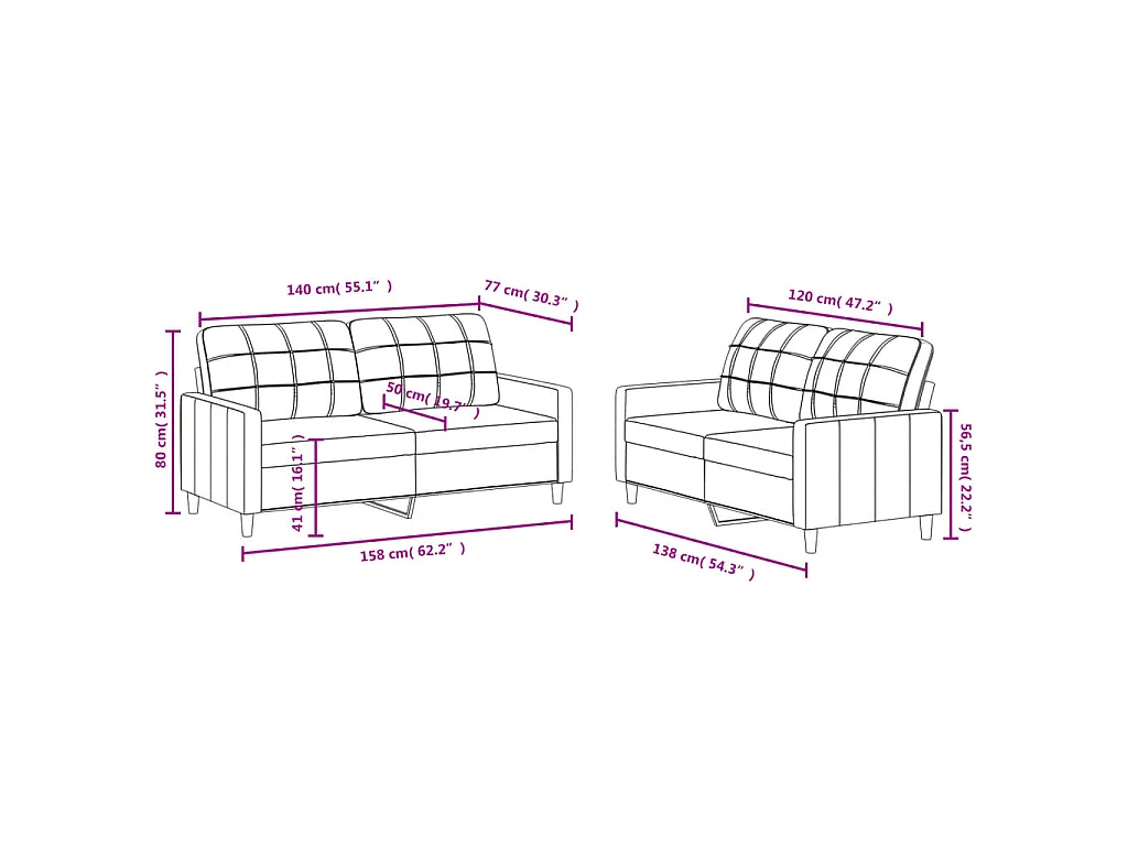 2-teiliges Sofaset mit Kissen, schwarzer Stoff