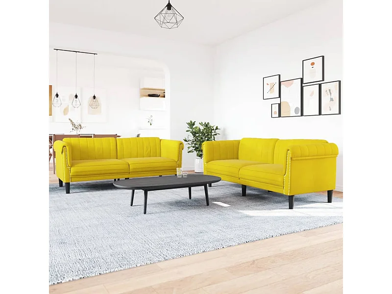 Conjunto de sofá de 2 piezas de terciopelo amarillo