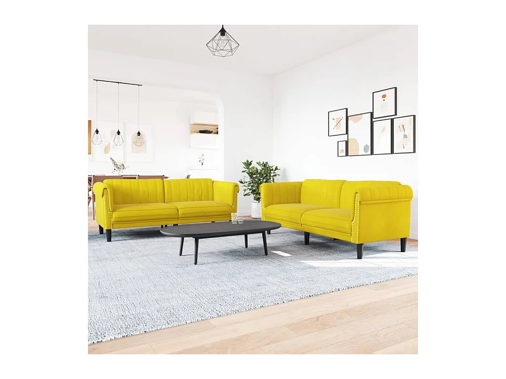 Set di divani in velluto giallo da 2 pezzi