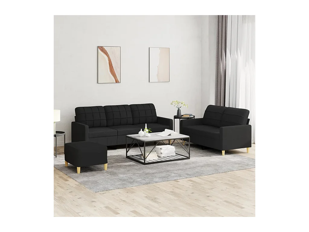 Conjunto de sofá de 3 piezas con cojines Tela Negra