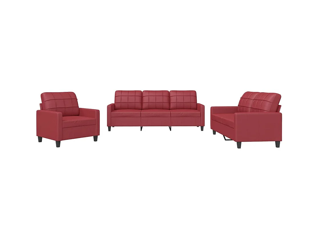 Set di divani 3 pezzi con cuscini in similpelle rosso bordeaux