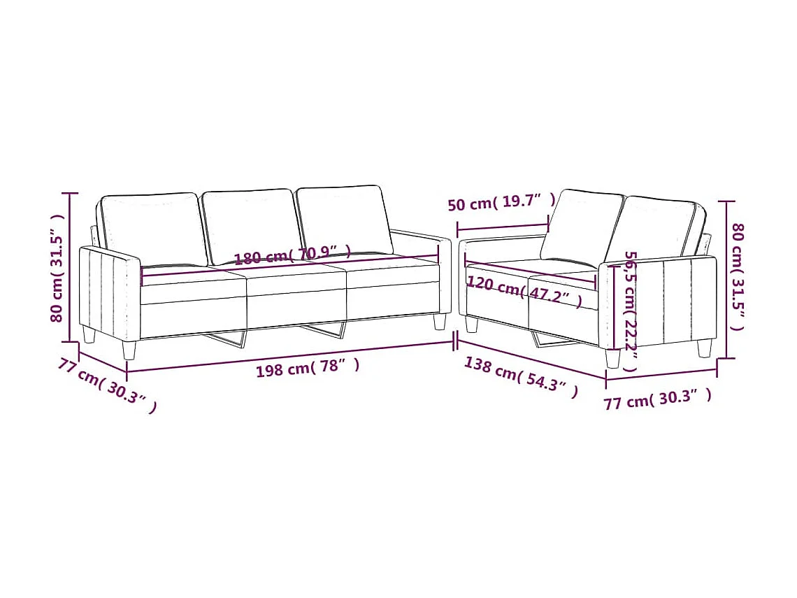 2-teiliges Sofaset mit Kissen Hellgrauer Samt