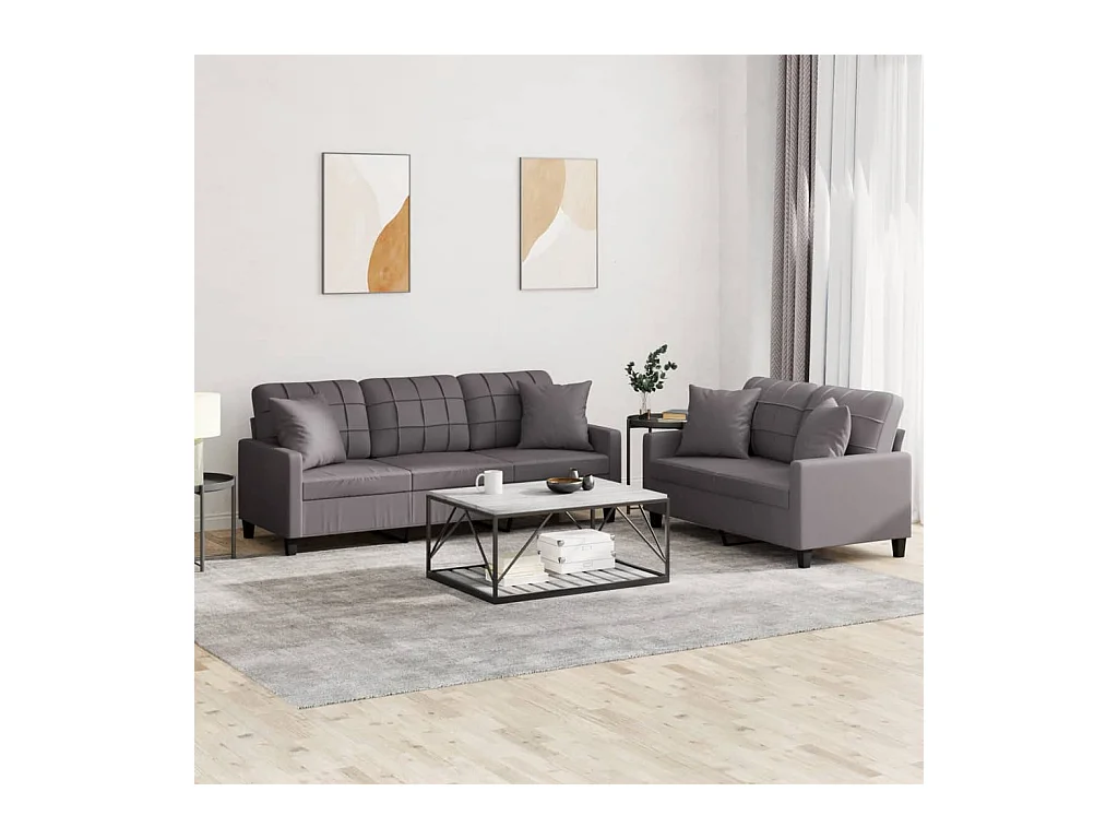 Ensemble de canapés 2 pcs avec coussins gris similicuir