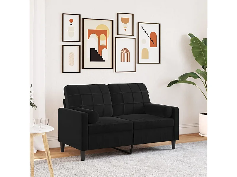 Sofá de 2 plazas con cojines decorativos de terciopelo negro de 120 cm.