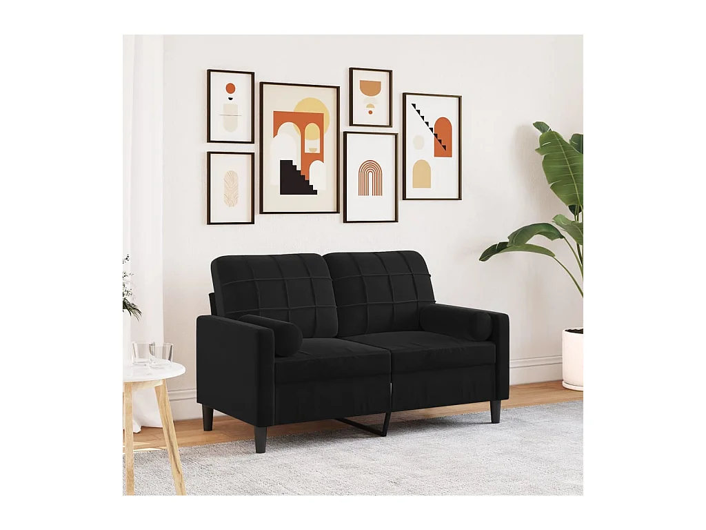 Sofá de 2 plazas con cojines decorativos de terciopelo negro de 120 cm.